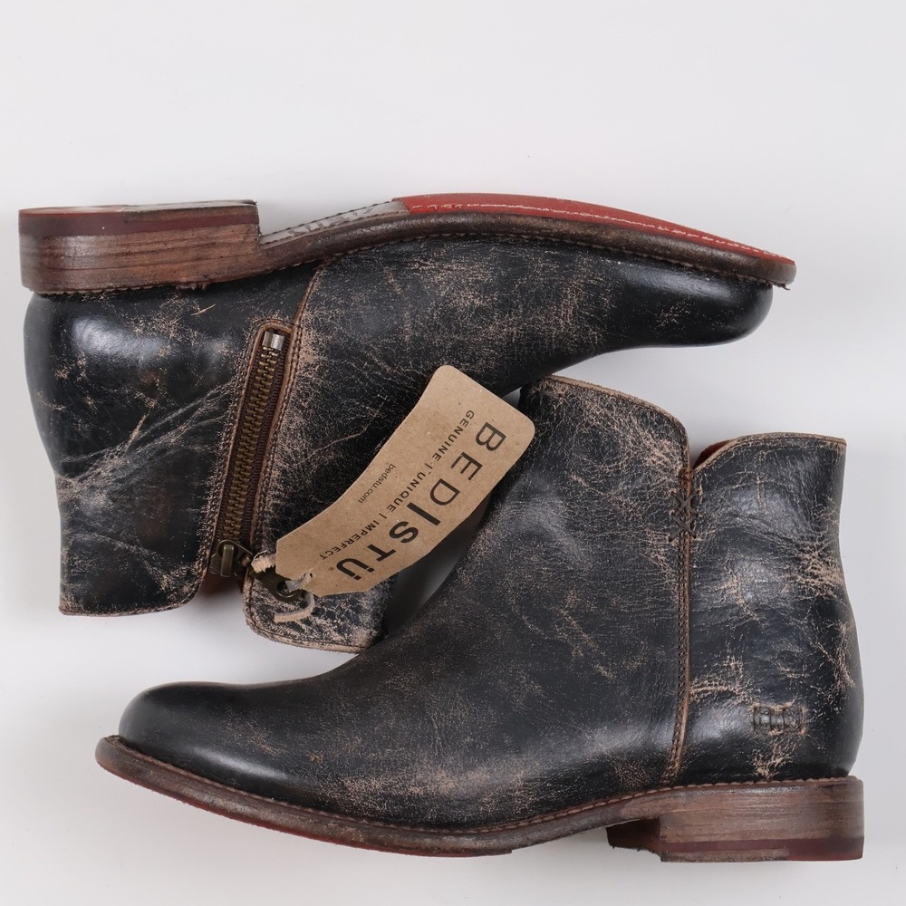 Bed Stu Ankle Boots Glayder Black Distressed Leather 7 NWT - Picture 2 of 5
